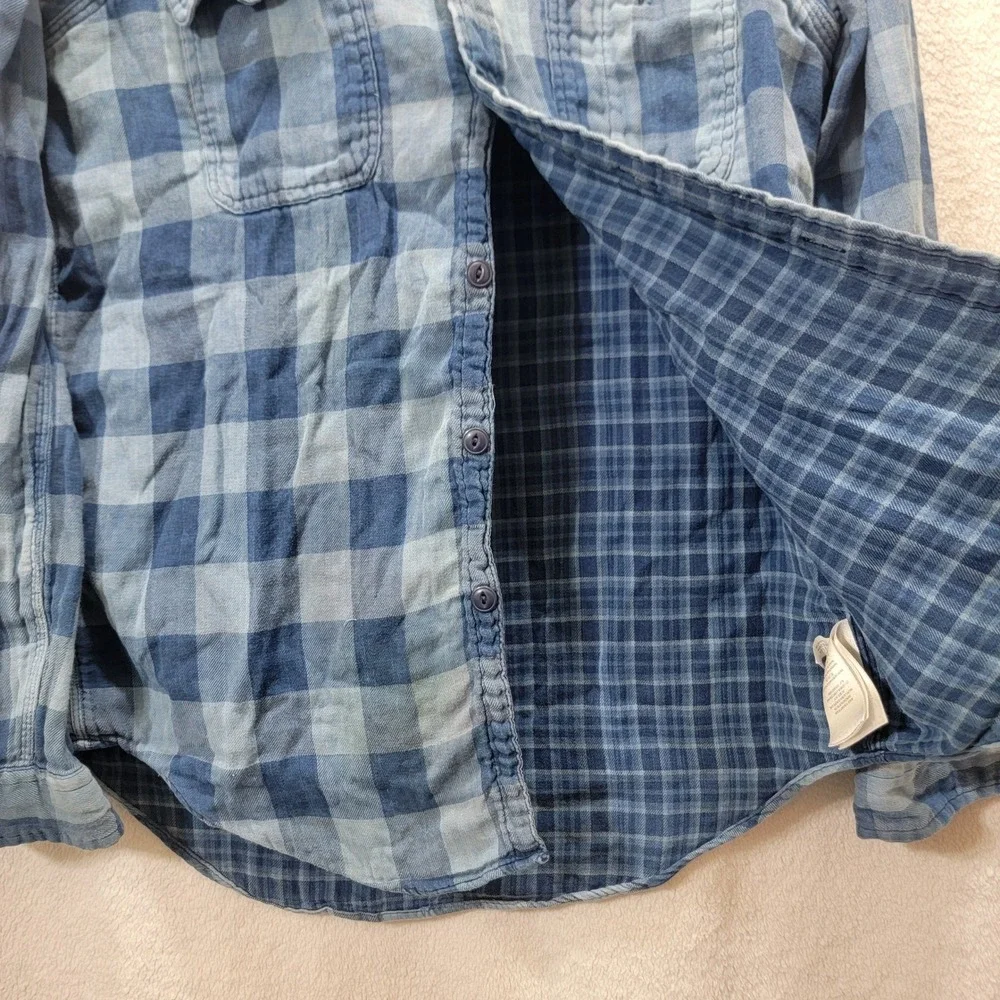 Polo Ralph‎ Lauren Indigo Blue Buffalo Plaid Double Face Flannel Shirt Mens M